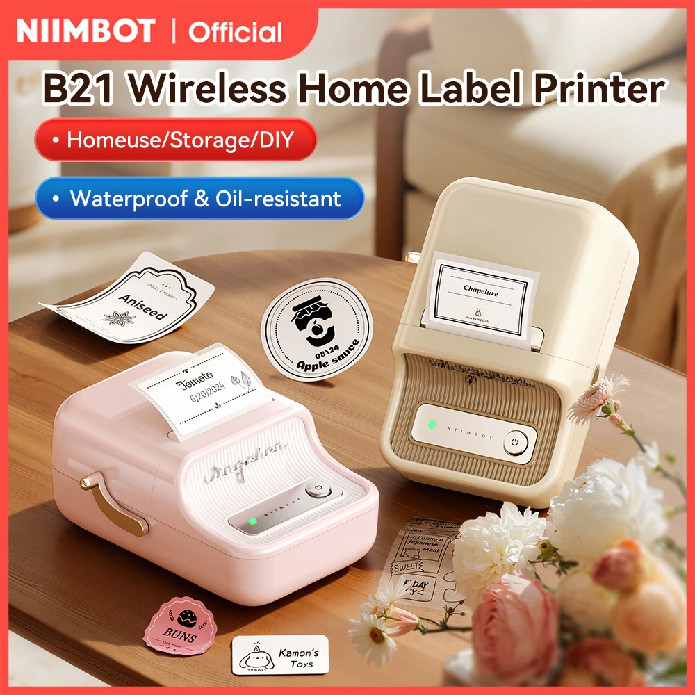NiiMbot Portable Home Wireless Thermal Label Printer Inkless Adhesive Sticker Label Maker 20-50MM Print Width Spport Phone/Pc
