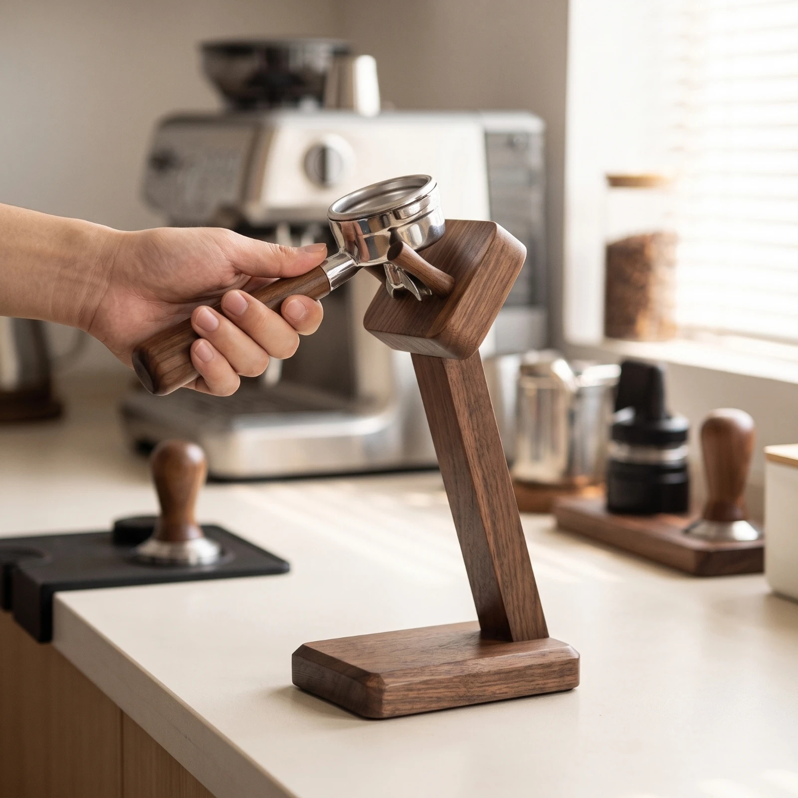 Portafilter Display Stand Minimalist Portafilter Stand Compact Sturdy for Espresso Lovers, Coffee Bar, Cafe view 6