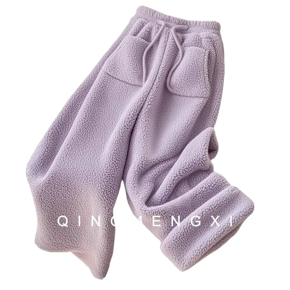 Pantalon en fourrure d'agneau violet automne hiver nouveauté à la mode grande taille pantalon Long à la mode femmes jambe droite ample