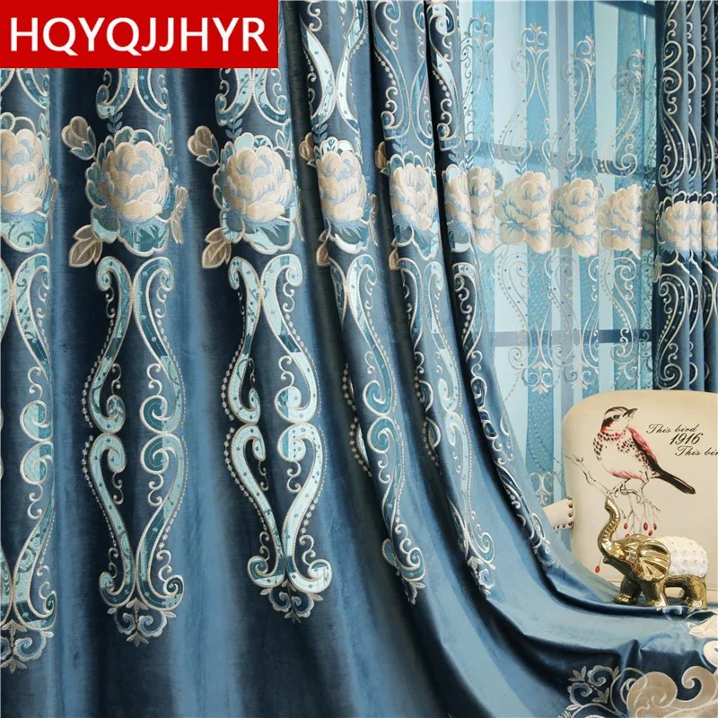 

Luxury European Style Villa Elegant High-quality Velvet Embroidered Curtains for Living Room Windows Hotel Bedroom Kitchen