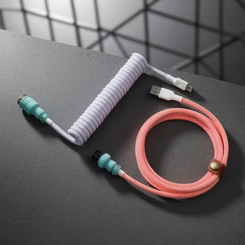 Coiled Cable Aviator LANO USB A to Type C for Mechanical Gaming Keyboard Double Sleeved Wire with GX16 Detachable Aviator Coiled Power Cable