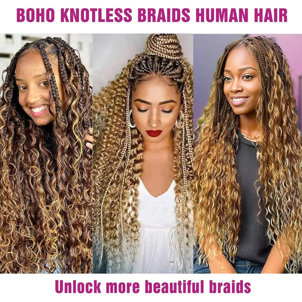 Highlight Boho Braids ผมมนุษย์ไม่มี Weft Bulk Braiding Hair 100% Remy Human Hair Boho Knotsless Braids 100g บราซิลผมจํานวนมาก