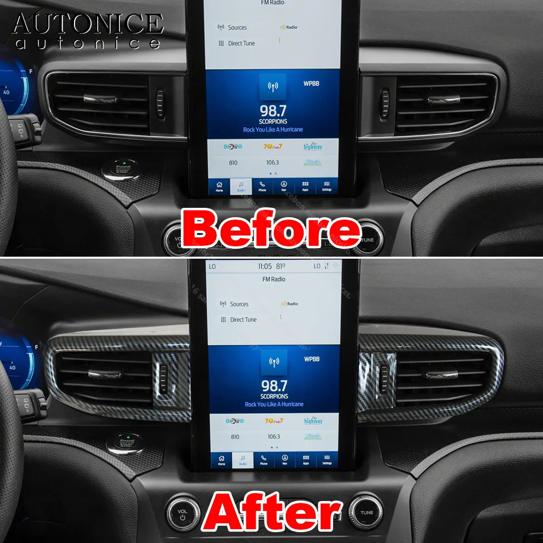 من ألياف الكربون لون تكييف الهواء لوحة القيادة تنفيس غطاء الكسوة صالح لفورد اكسبلورر 2020 2021 2022 2023