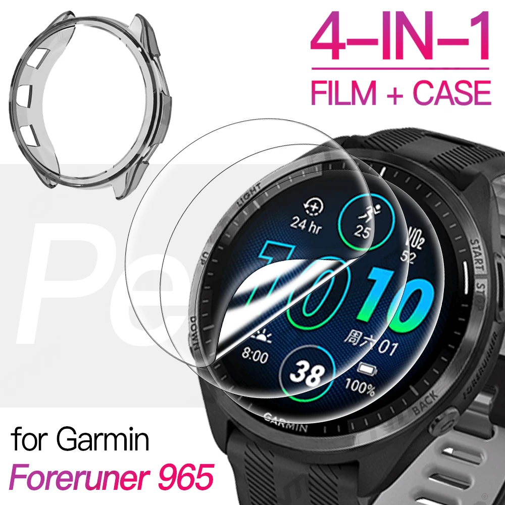 4-IN-1 Silicone Case + Screen Protector for Garmin Foreruner 965 265 265S Anti-scratch Hydrogel Film & Cover (Not Glass)