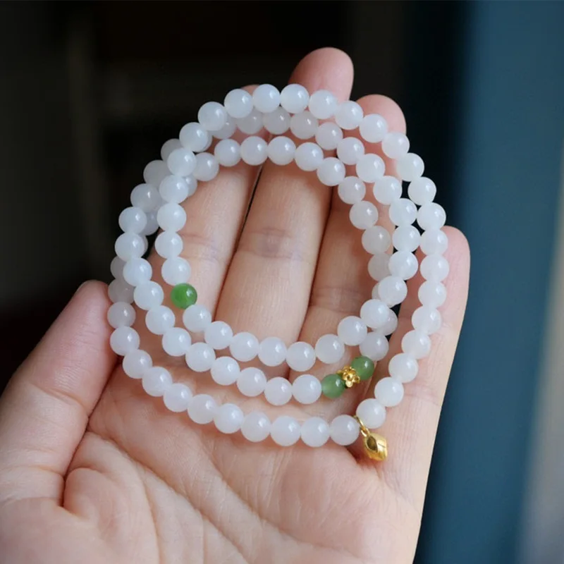 Natural, High-Quality Hetian 6Mm White Jade Bracelet