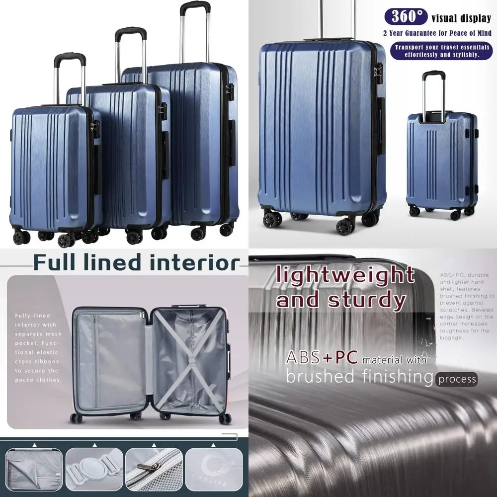 

Lightweight Hardshell Spinner Suitcases Set with TSA Lock, 3 Piece, PC+ABS Material, Ice Blue Color, Travel Luggage Essentials