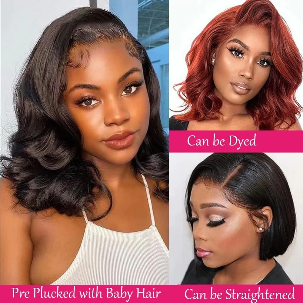 الباروكات شعر الإنسان قبل قطعها الجسم موجة بوب شعر مستعار ارتداء والذهاب الدانتيل الجبهة خصلات الشعر المستعار الإنسان للنساء السود جاهزة للارتداء للمبتدئين