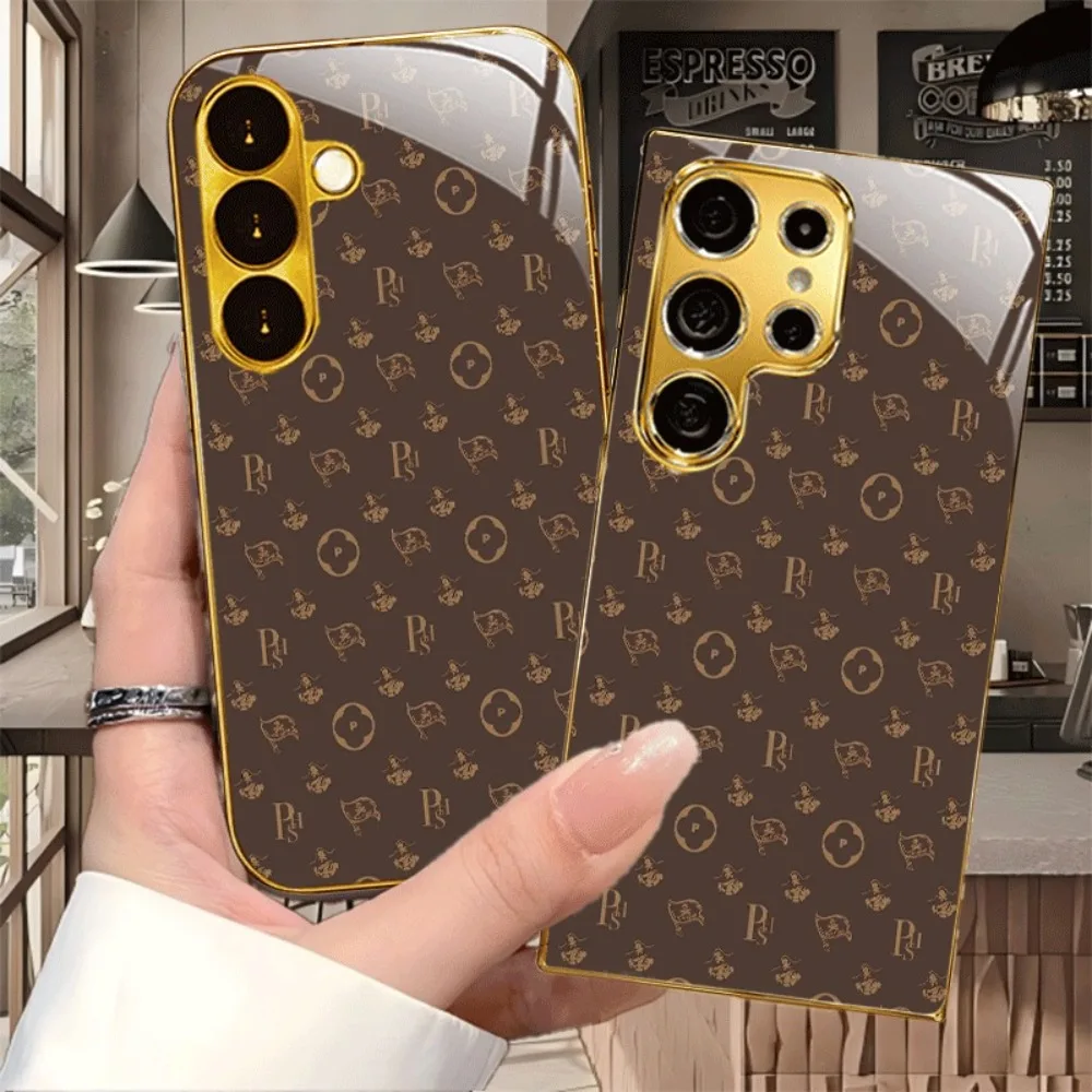 Vintage Pattern Electroplated Tempered Glass Phone Case For Samsung GalaxyS26 S25 S24 S23 S22 S21 S20 S10 S9Plus Ultra FE 5G
