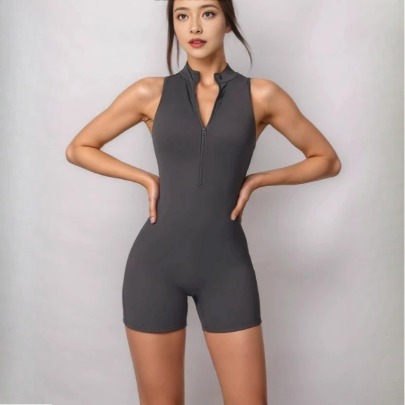 

2025 New Style Sports Fitness Zipper Jumpsuit Naked Feel Tight-fitting One-piece Yoga Suit