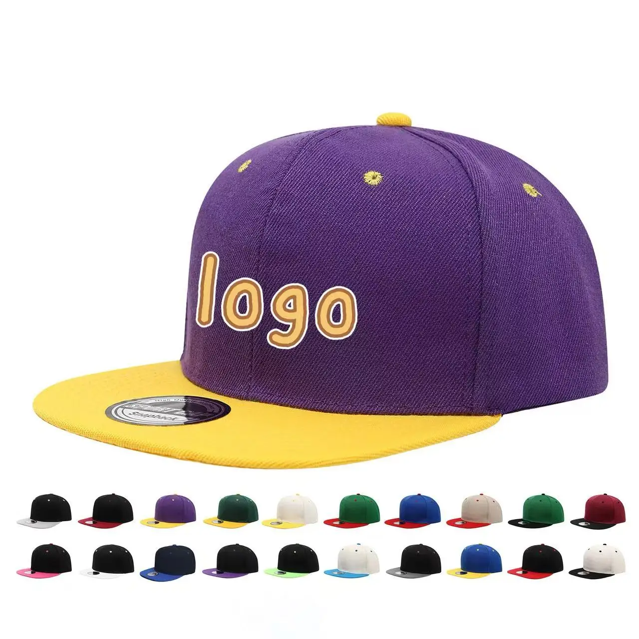 Customized Printed Embroidered Logo Color Blocked Hip-Hop Hat Men's And Women's Street Dance Solid Color Flat Edged Baseball Cap