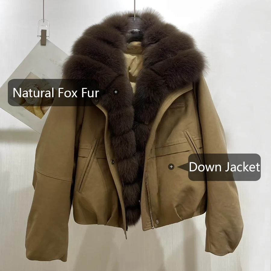 女性の冬のダウンジャケット天然毛皮の襟リアルファーフグジャケット本物のキツネの毛皮のコートファッション毛皮のようなジャケット