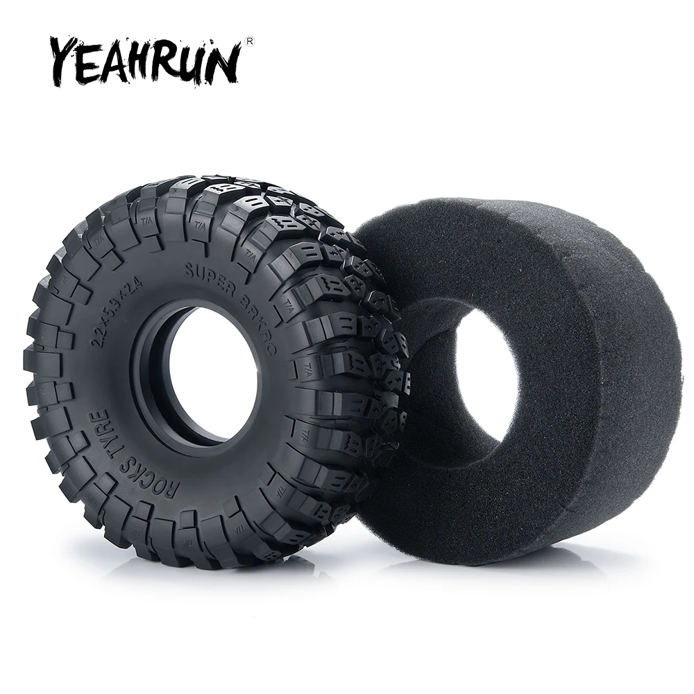 YEAHRUN 1/4Pcs 2.2inch Beadlock Rubber Wheel Tires w/ Sponge for Axial SCX10 II 90046 Wraith TRX-4 1/10 RC Car Truck Model Parts