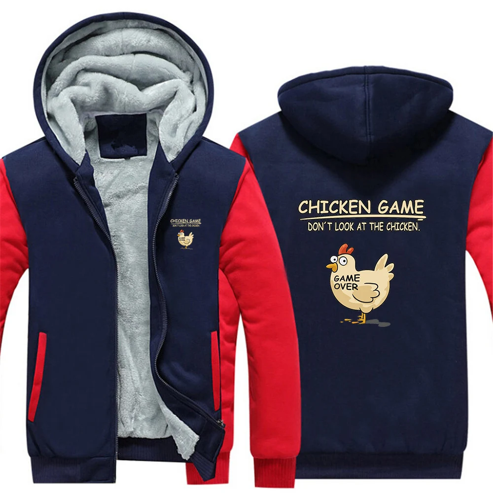 

Chicken Game Don't Look At The Chicken Pattern 2025: мужские осенне-зимние утепленные куртки с капюшоном, повседневные пальто на молнии с длинными рукавами