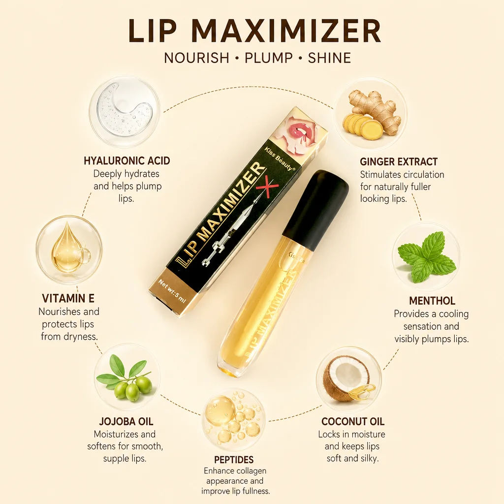 Lip Maximizer Plumping Lip Gloss 3D Volumizing High Shine Nourishing Hydrating Smooth Shiny Lip Makeup for Fuller‑Looking Lips