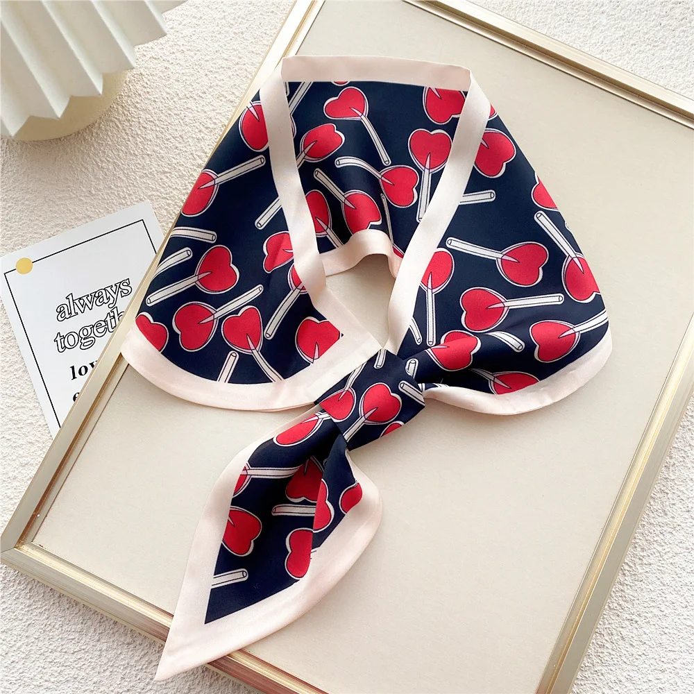 Elegant Small Ear Silk Scarf Women Luxury Spring Summer Neckerchief Wrist Towel Korean Style Tie Bag Band Ladies Neck Scarf