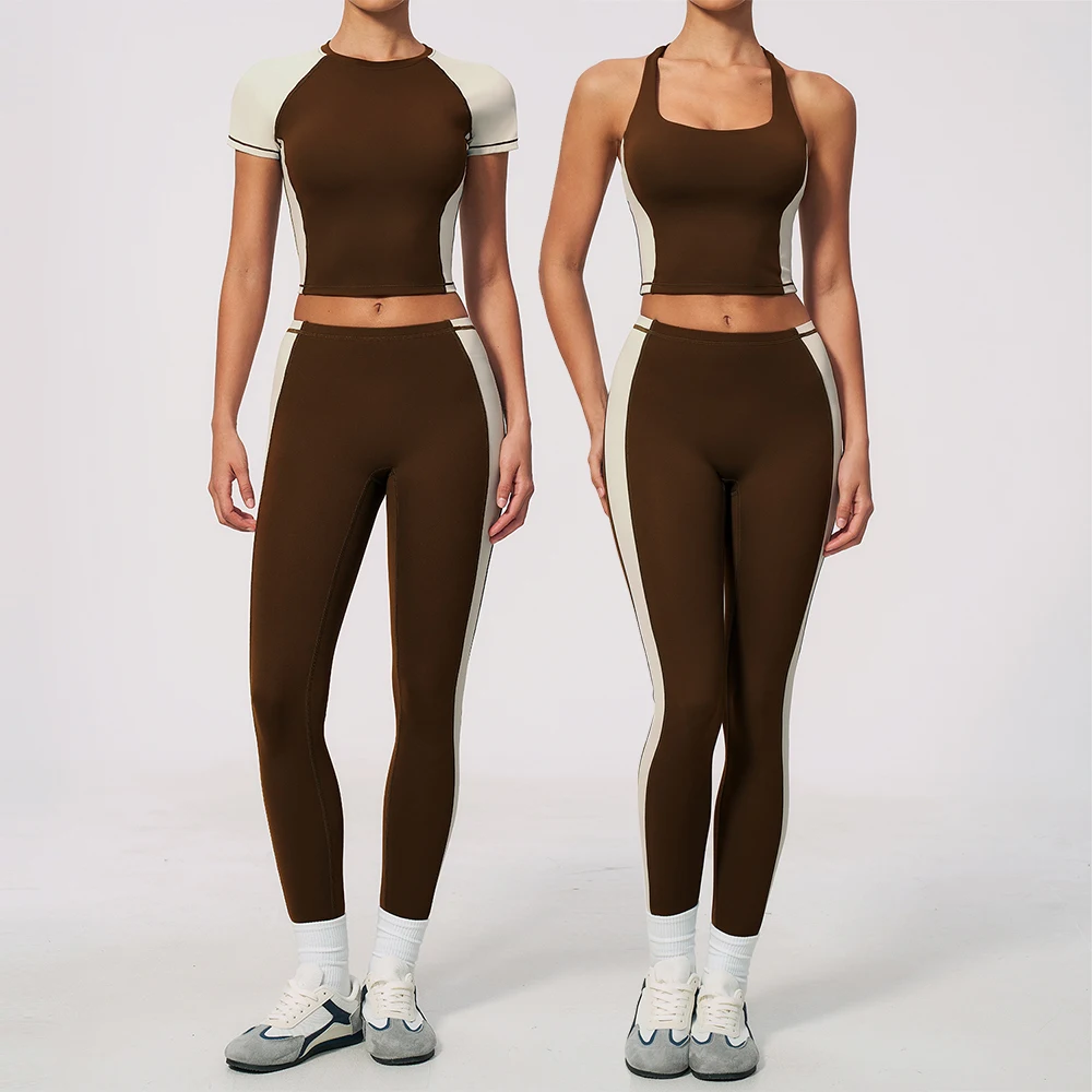 Women Tracksuit Yoga Set 2PCS Athletic Wear Workout Set Sportswear Gym Clothing Fitness Outfits Short Sleeve Legging Sports Suit