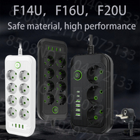 F14U F16U F20U EU Plug Outlet 2M Extension Cord Electrical Multitap Power Strip 3 USB port 1 Type-C  Fast Charging Power Strip
