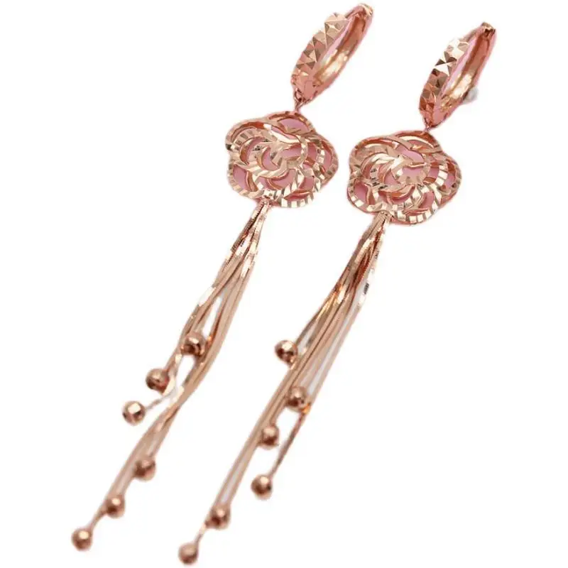 585 purple gold flower fashion soft chain tassel bead earrings for women plated 14K rose gold new exquisite earrings