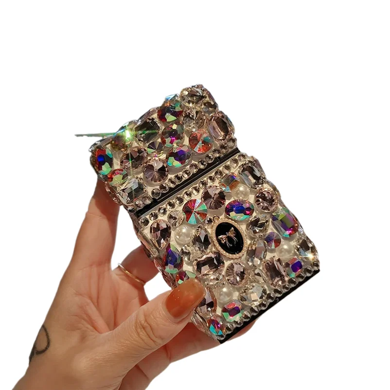 

Alloy Clamshell Cigarette Case Rhinestones Portable Smoker's Box Protective Cover Shell for Women's Smoking Accessories