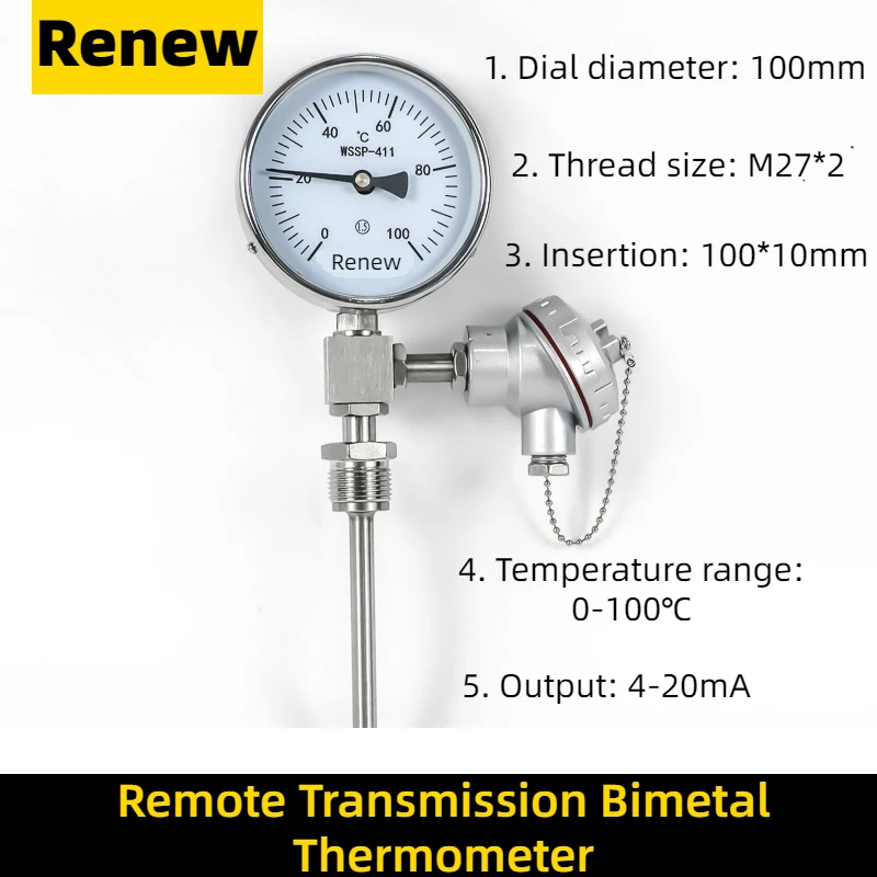 Bimetall-Thermometer Zeiger Edelstahl Durchmesser Axial kessel rohr Braten Ente Industrie Thermometer