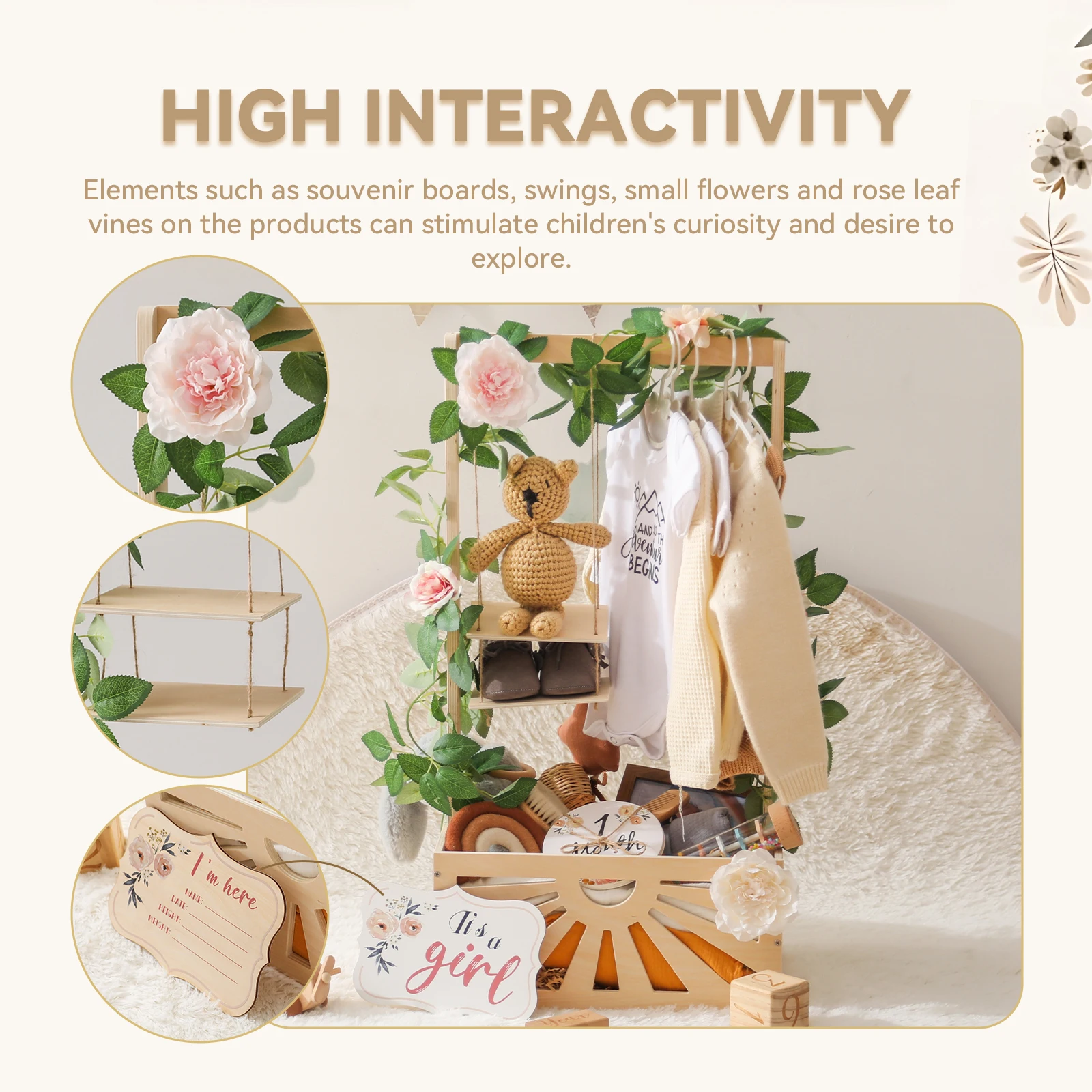 Wooden Baby Basket With Adjustable Handle Photography Prop Storage Hamper Shower Decoration Gift Natural Wood Baby 0-12 Months
