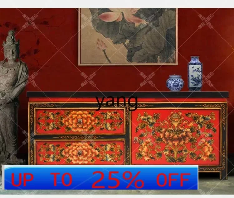 LH Tibetan Painted Coffee Table Hand Living Room Low Cabinet Retro Decoration Antique Solid Wood Furniture