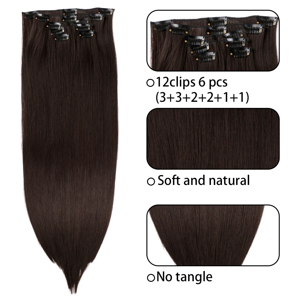 Belle Show Clip In Hair Extensions 6Pcs/Set Straight Hairpiece Heat Resistant Fiber Thick Hairpieces For Women