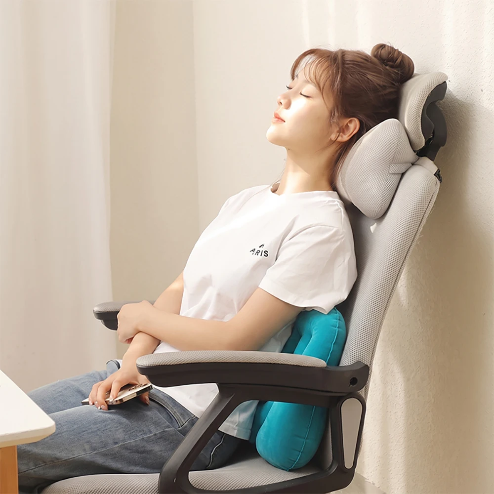 1 Inflatable Lumbar Pillow, Portable Travel Pillow, Adjustable Snap-On Press-Inflatable Design, Ergonomic Lumbar Support, Suitable for Use on Airplanes, Trains, in Offices, and at Home