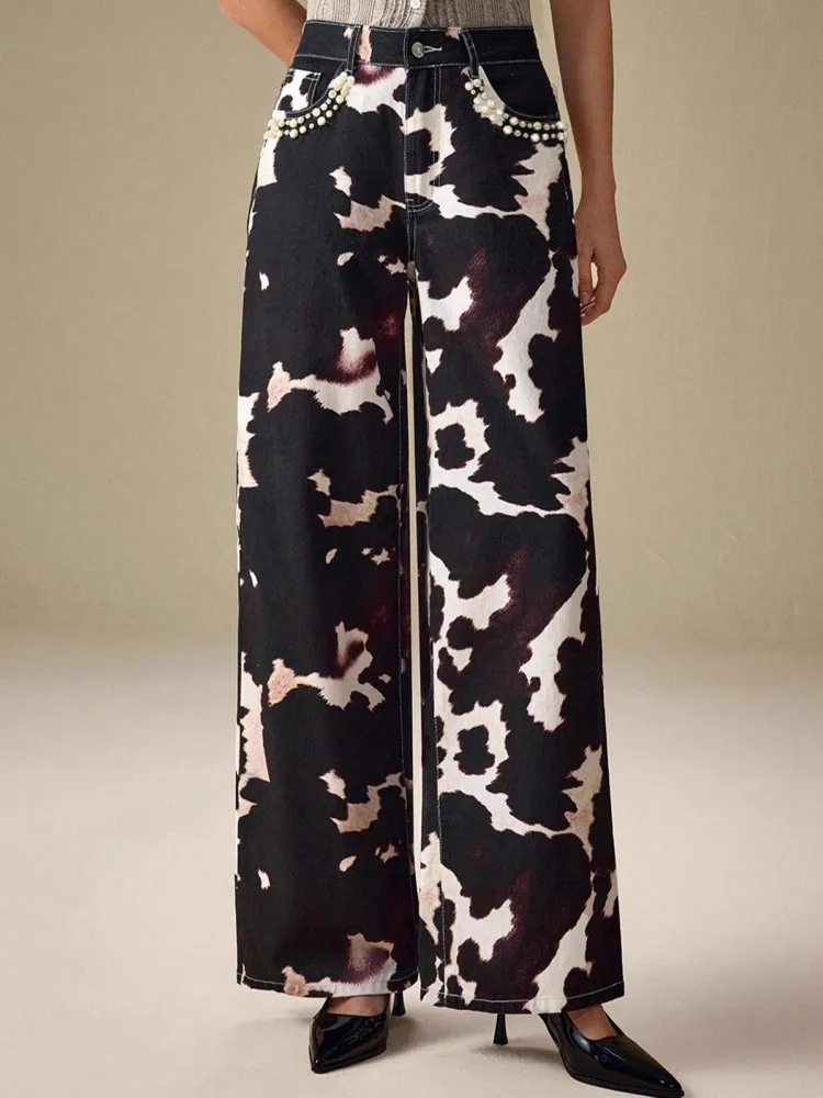 

Women High Waist Wide Leg Pants Hole Straight Pants Long Jeans Casual Trendy Trousers 2025 Autumn Winter New Denim Trousers