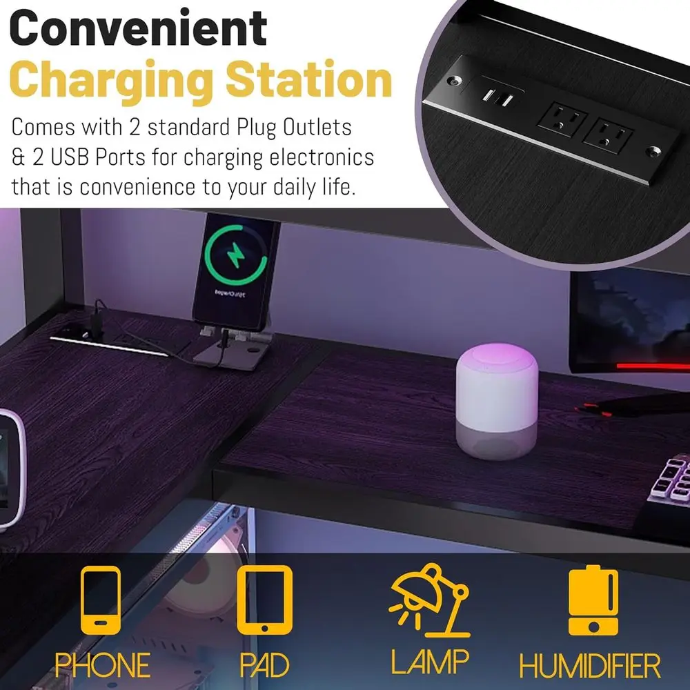 سرير علوي كامل معدني قوي مع مكتب، سلالم، خزانة ملابس، أرفف، أضواء LED، ومنافذ USB للأطفال والمراهقين والكبار باللون الأسود