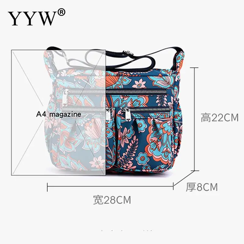 Large Capacity Nylon Women's Floral Pastoral Shoulder Bag Casual Waterproof Messenger Purse Ladies Travel Totebag Mother Handbag