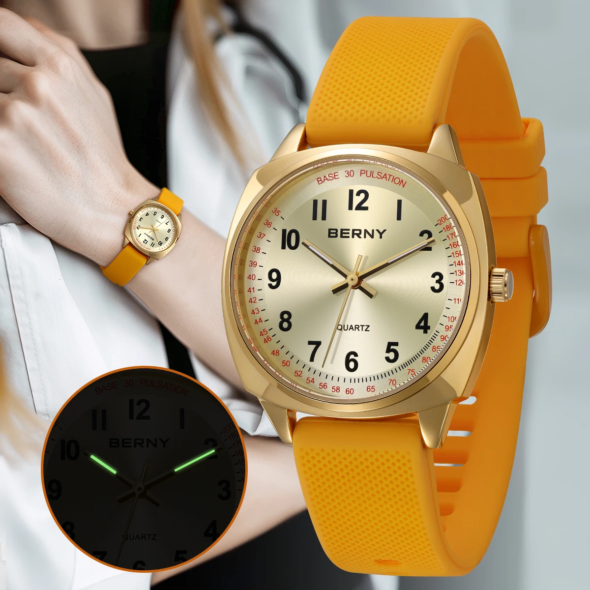 BERNY Orologi da donna Orologio da infermiera Casual Semplice da donna Orologi al quarzo in oro Luminoso Orologio da polso sportivo da donna impermeabile di facile lettura