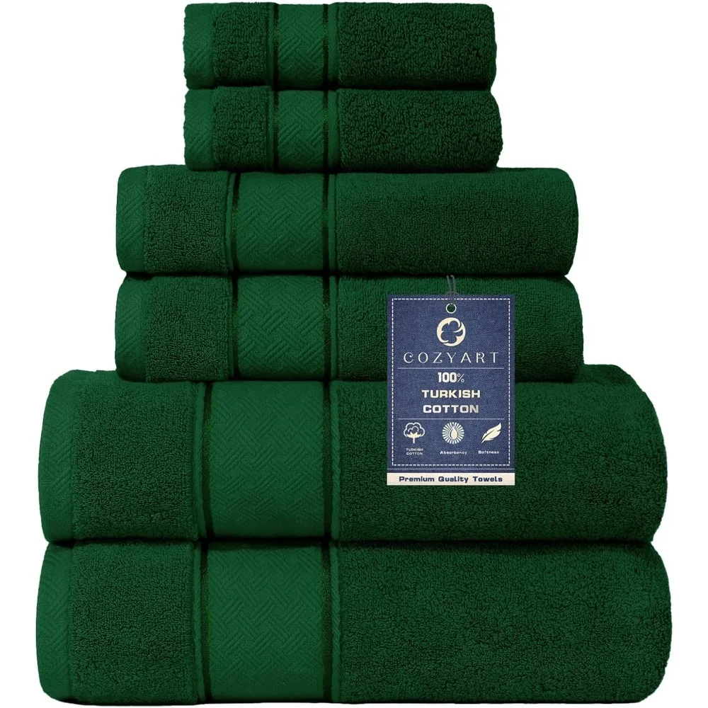 

Luxury 6-Piece Green Bath Towel Set, 100% Turkish Cotton 650GSM, Soft & Absorbent for Hotel-Quality Bathroom