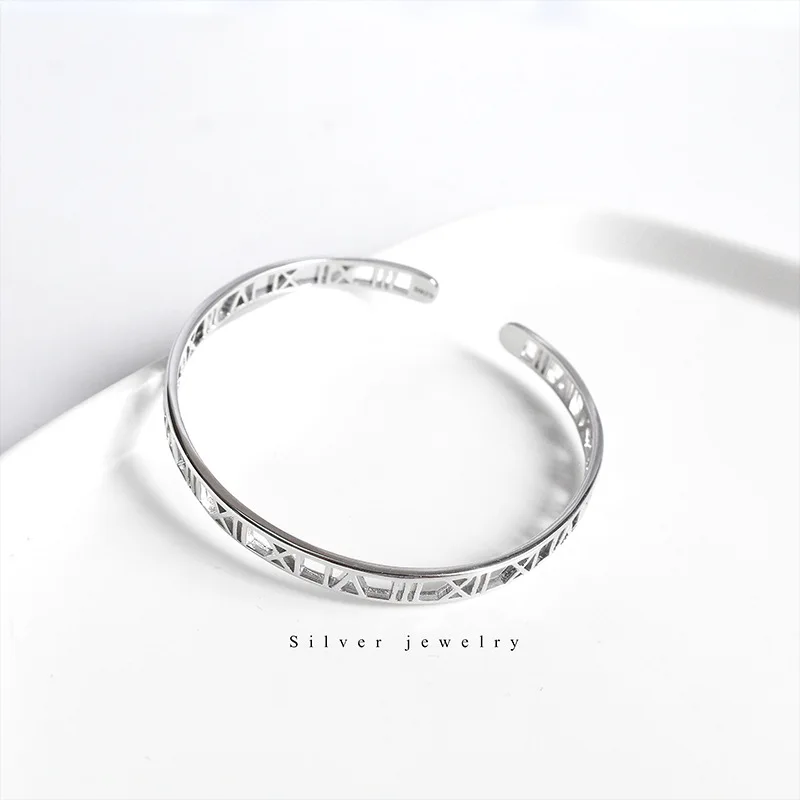 Buyee 925 Sterling Silver Male Female Bangles Polishing Simple Roman Open Bangles for Women Men Classic Fine Jewelry Circle Gift
