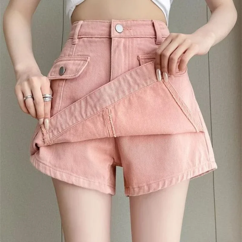 Woman Denim Skirt Short Wrap Pants Coquette Mini High Waist Jeans Skirts for Women Chorts Tight Zipper Sexy Summer 2024 Casual V