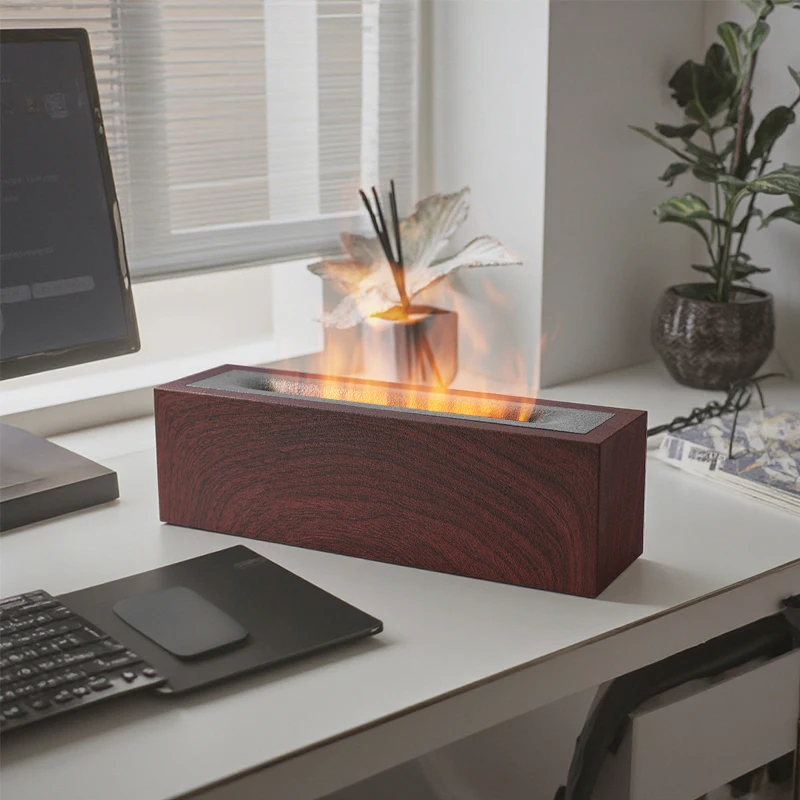 Desktop 200ml Wood Grain Fire Essential Oil Diffuser Ultrasonic Humidifier Houshold Flame Aroma Diffuser