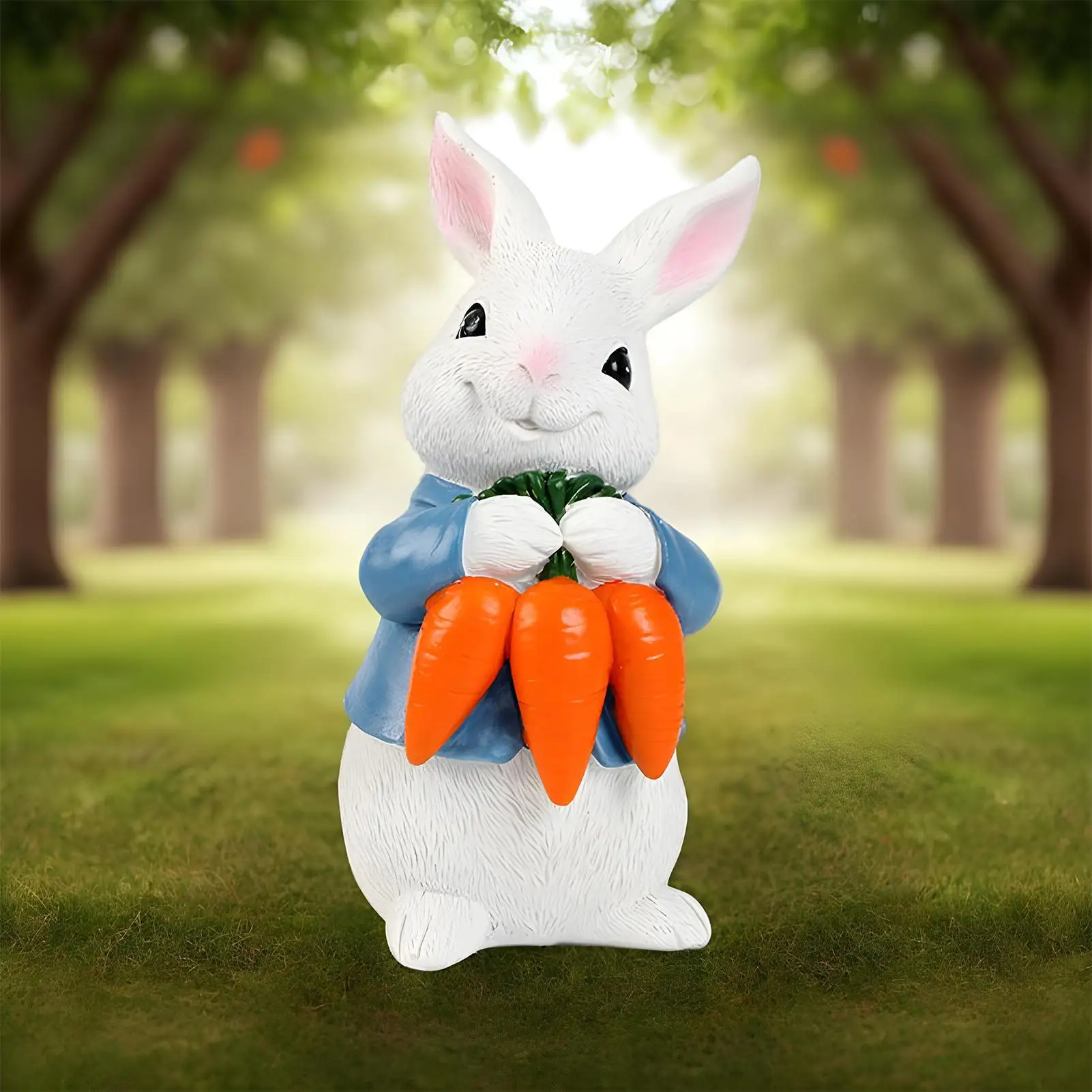 

Милая садовая статуэтка кролика из смолы, пасхальный декор, весенний кролик с морковью и яйцом, садовая скульптура для рабочего стола, полки, шкафа, гостиной