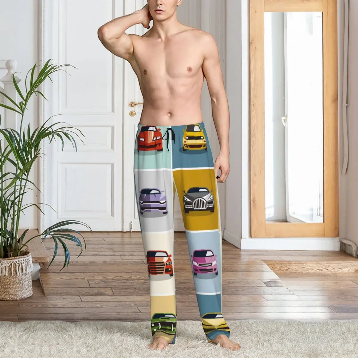 Pantalones de pijama con dibujos animados de coches para hombre, ropa de dormir masculina