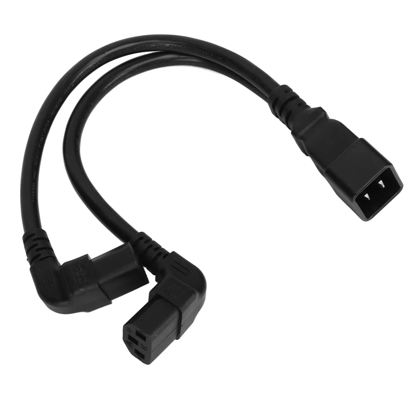 IEC320 C20 to Dual C13 Power Splitter Cable - 1 in 2 Out Right Angle Y Adapter for desk Lamp & Printer, 12.6in
