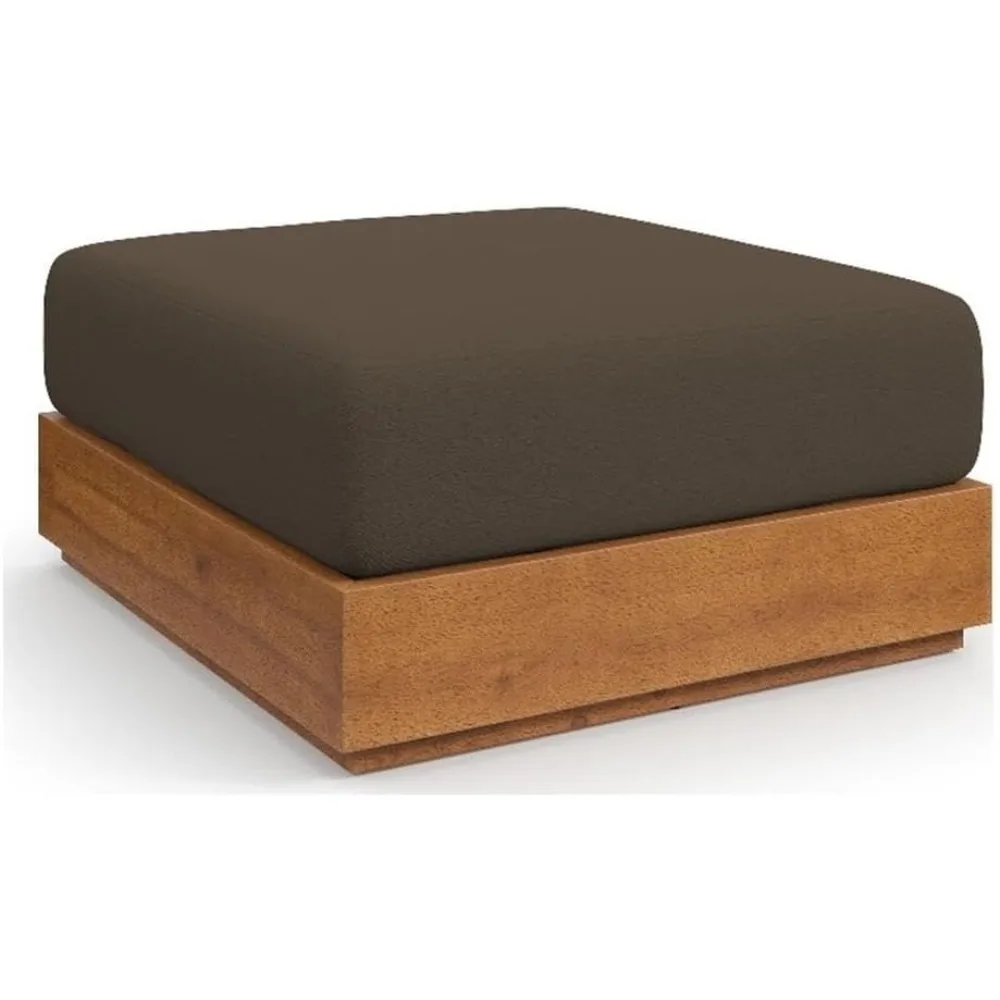 

Tahoe Acacia Wood Outdoor Ottoman in Natural Cocoa with Weather-Resistant Cushion - Ideal as Outdoor Footstool or Sunroom Furni