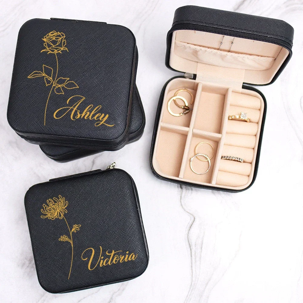 

Custom Jewelry Case Birth Flower Jewelry Box with Name Bridal Party GiftsPersonalized Birthday Gift Bridesmaid Proposal Idea
