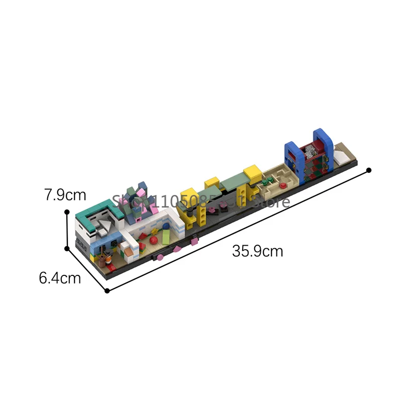 Challenge Game Course Skyline MOC Set,Long Strip Multi-Stage Play Scene with Color Obstacle Zones Building Blocks Desktop