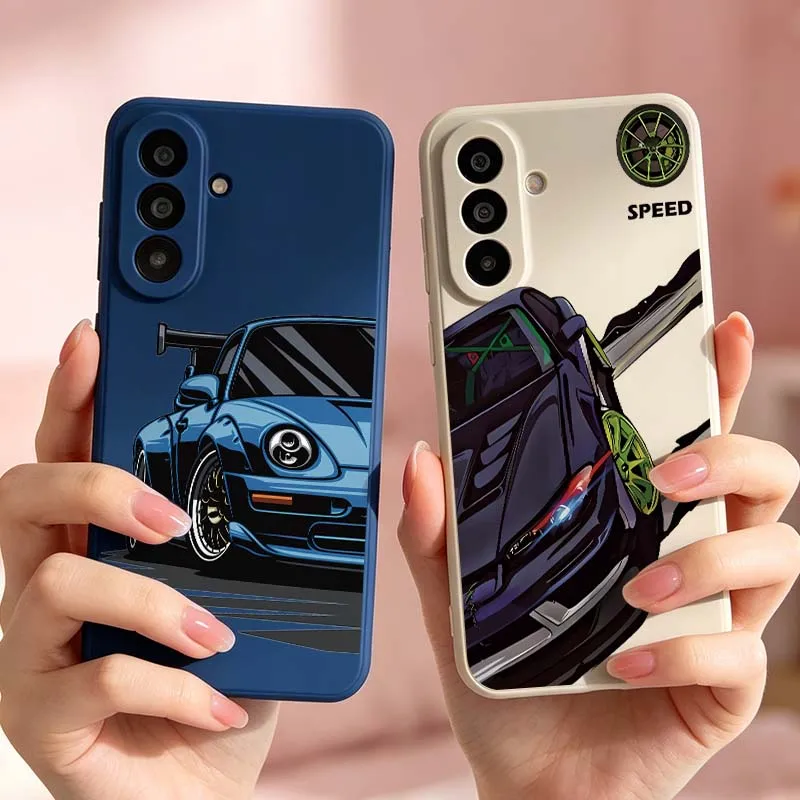 Cartoon Blauer Sportwagen für Samsung Galaxy A36 A35 A34 A33 A32 A30 A26 A25 A24 A23 A22 A21S A16 A17 Handyhülle Cover