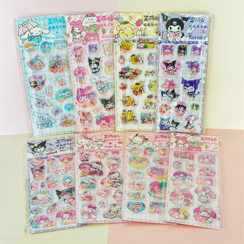 16pcs/lot Sanrio Kuromi Melody Cinnamoroll Sticker Cute Shake Water Stickers 3d Decorative Cute Stationery Gift School Supply