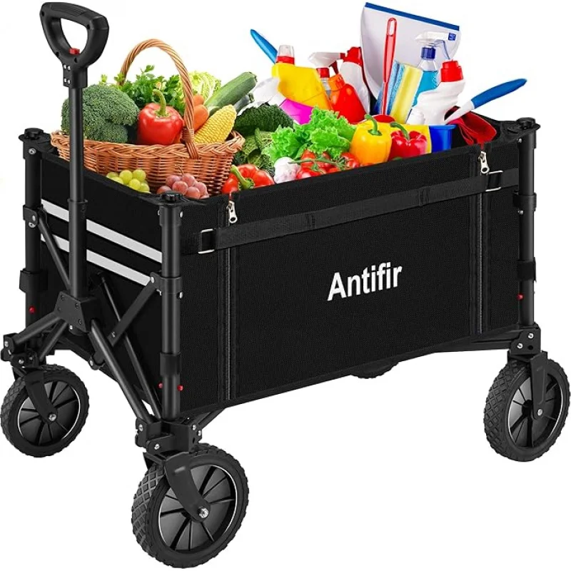 

Folding Wagon Cart with All Terrain Wheels,Heavy Duty Garden Carts with Adjustable Handle,Outdoor Utility Wagon for Camping Shop