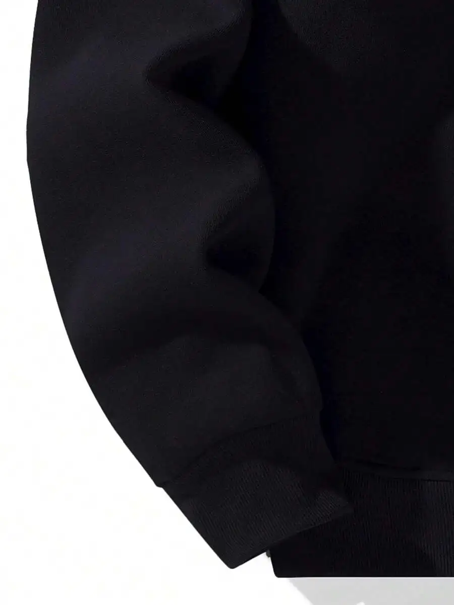 

Mens Loose Fit Solid Hooded Sweatshirt Featuring Half-Zip Design For Everyday Comfort