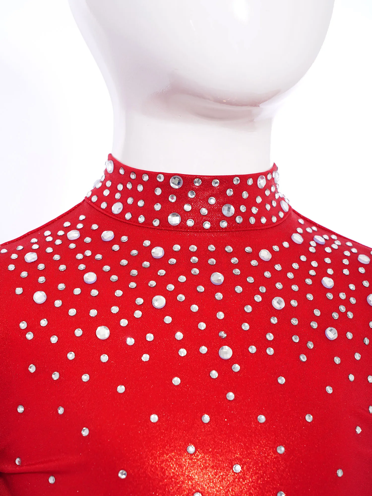 Costumi per balletto da ginnastica per ragazze per bambini Strass scintillanti Manica lunga Buco della serratura sul retro Top corto metallico + Pantaloni Tuta da ballo jazz