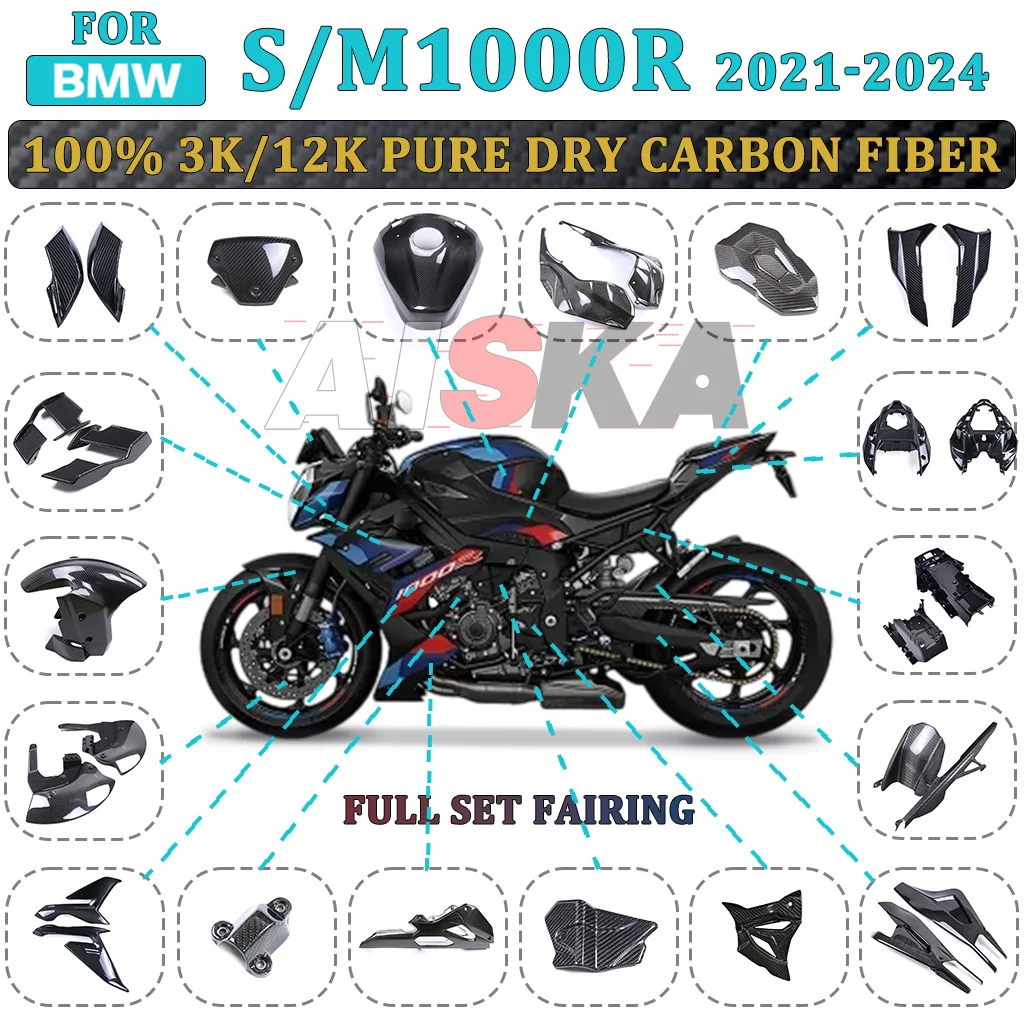 

For BMW S1000R M1000R 2021 2022 2023 2024 100% Carbon Fiber Motorcycle Fender Bellypan Engine Tail Tank Side Panels Fairing Kit