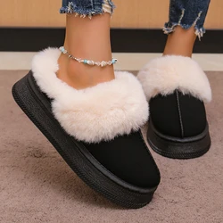 Women's Winter Fluffy Plush Platform Slippers Cozy Warm Closed Toe Cotton Shoes Woman Fashion Thick Sole Faux Fur Slippers 2024