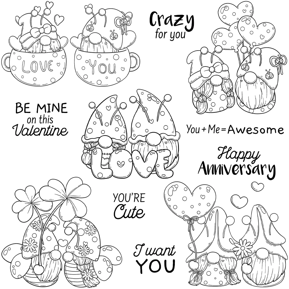 Mangocraft Love Hearts Cute Gnome Cutting Dies Clear Stamp DIY Scrapbooking Metal Dies Silicone Stamp For Cards Albums Decor